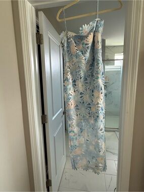 SHEIN Blue and Cream Floral Midi Dress